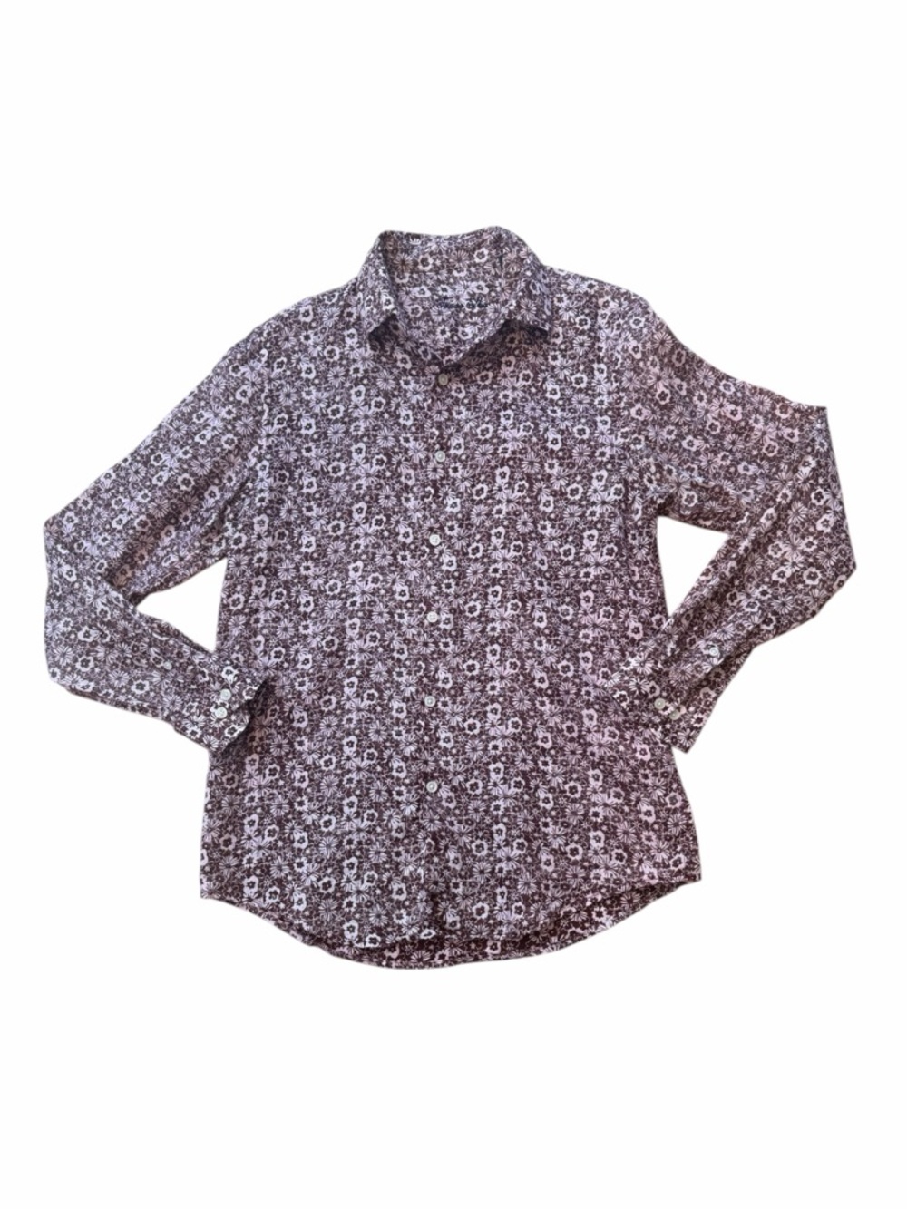 Tasso Elba Linen Floral Long-Sleeve Purple Floral Shirt